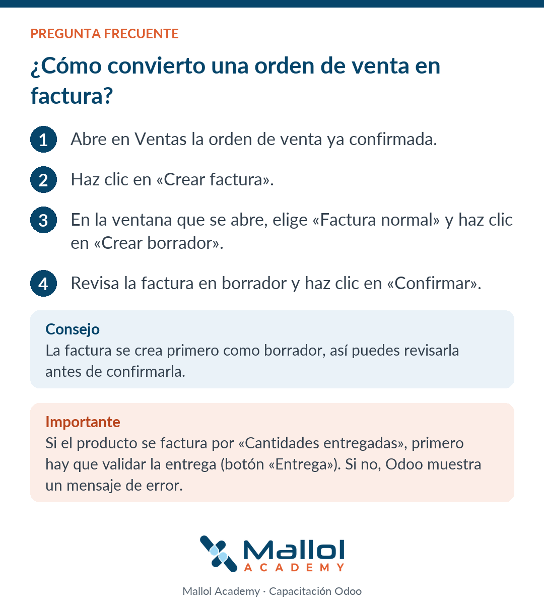 ¿Cómo convierto una orden de venta en factura?