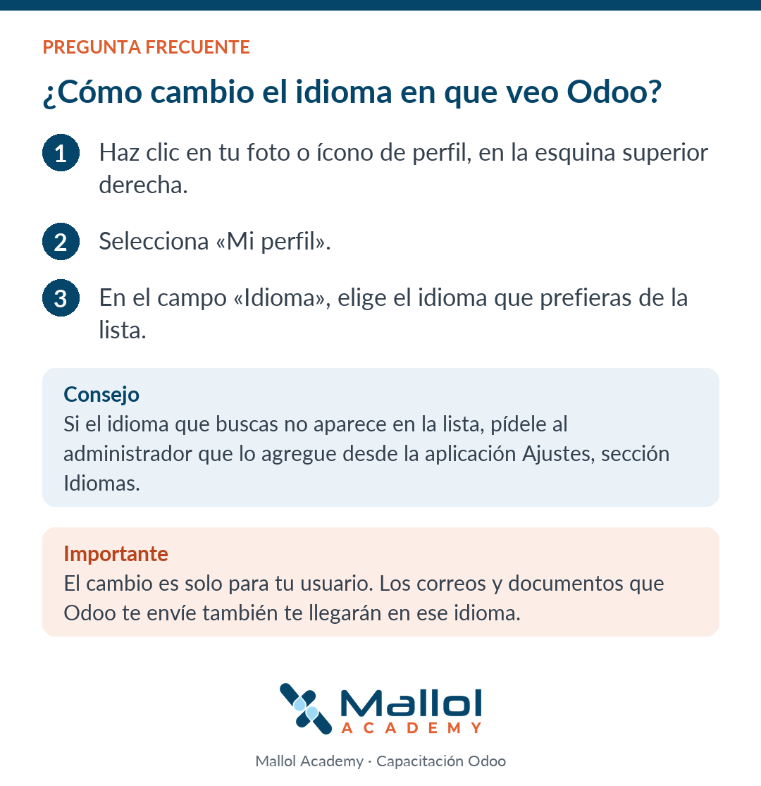 ¿Cómo cambio el idioma en que veo Odoo?